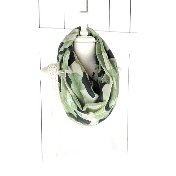Army green camouflage sheer wide oversized gauzy  infinity scarf - Picture 4 of 4